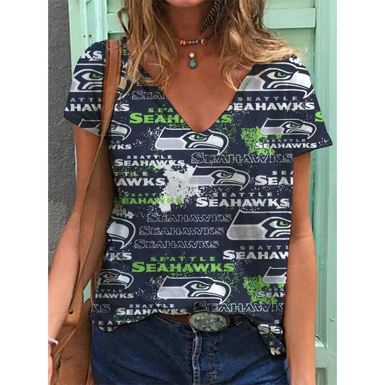Seattle Seahawks  Lightweight Short Sleeve V-Neck T-Shirt
