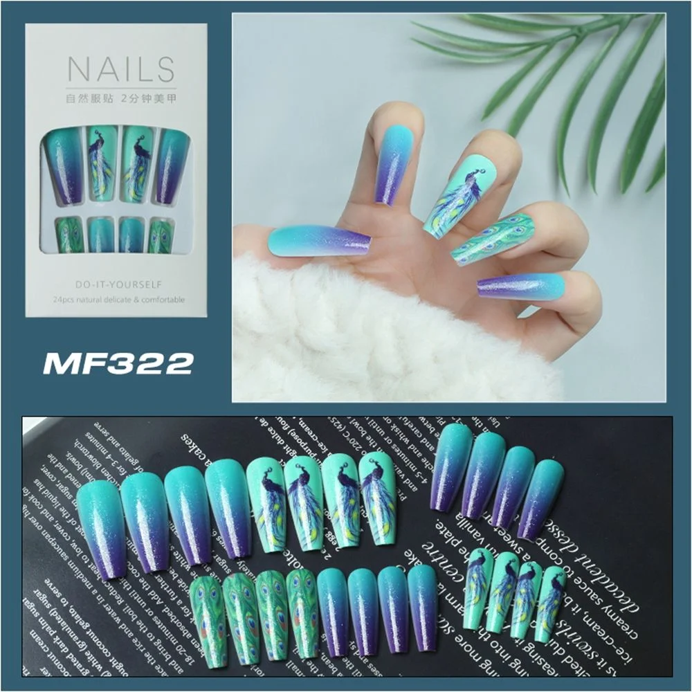 24Pc Extra Long Abstract Pattern Ballerina False Nails Detachable Coffin Fake Nails with glue Full Cover Nail Tips Press On Nail
