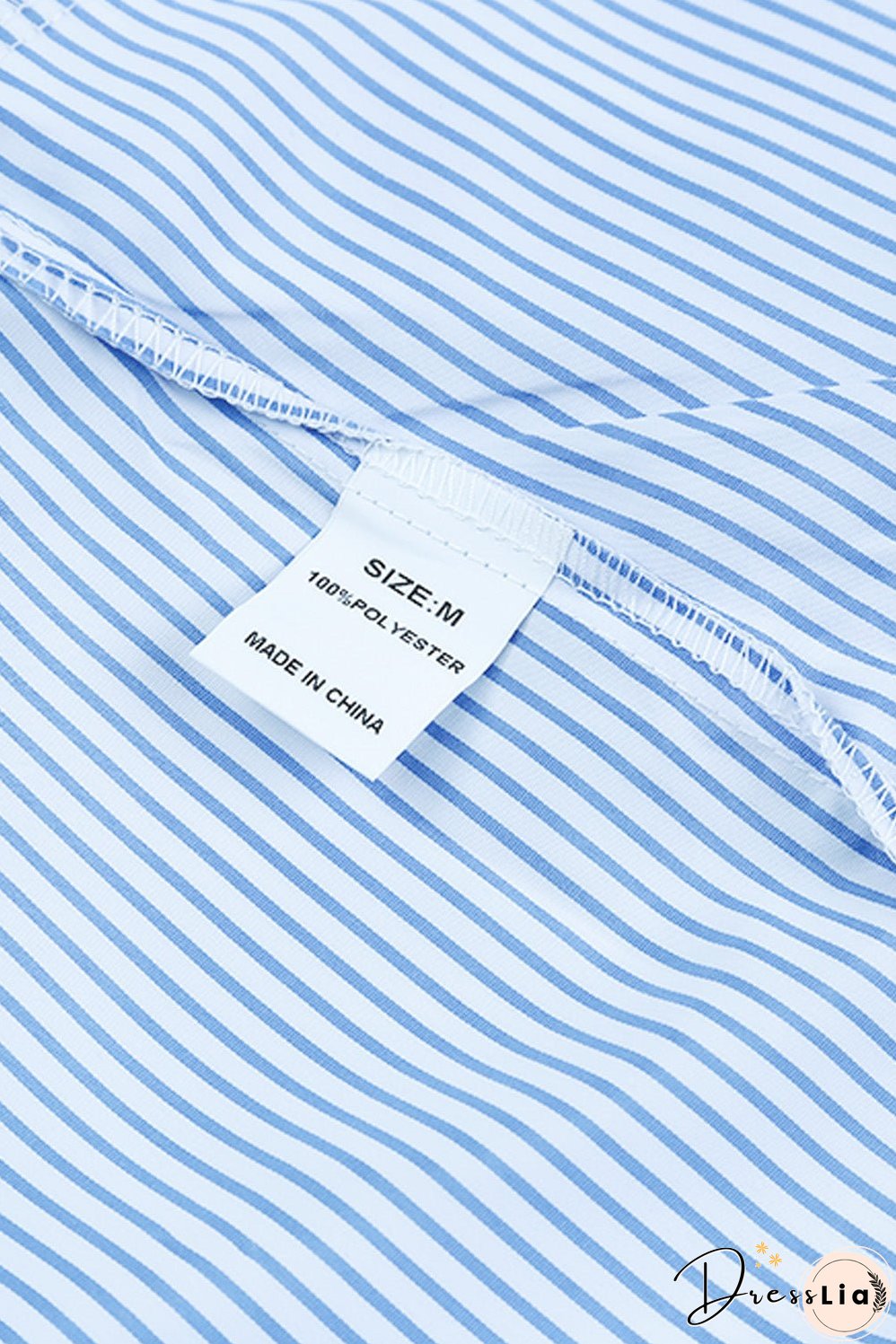 Sky Blue Smocked Cuffed Striped Boyfriend Shirt with Pocket