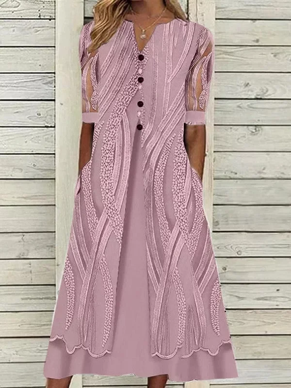 V-neck Printed Loose Short Sleeve Chic Dress