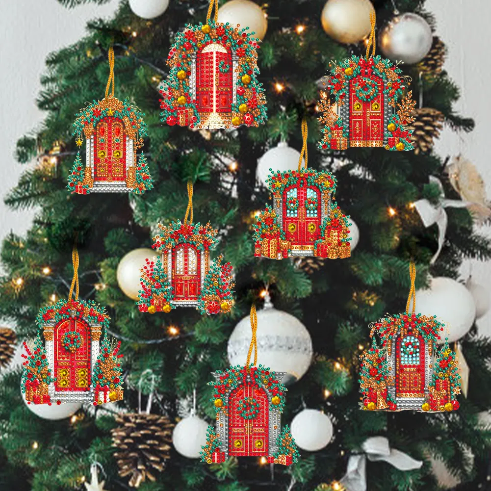 8Pcs DIY Christmas Door Acrylic Special Shaped Christmas Theme Diamond Painting Hanging Decorations