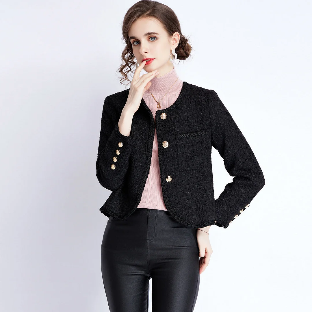 Women's Short Jacket with Black Stitching Lace