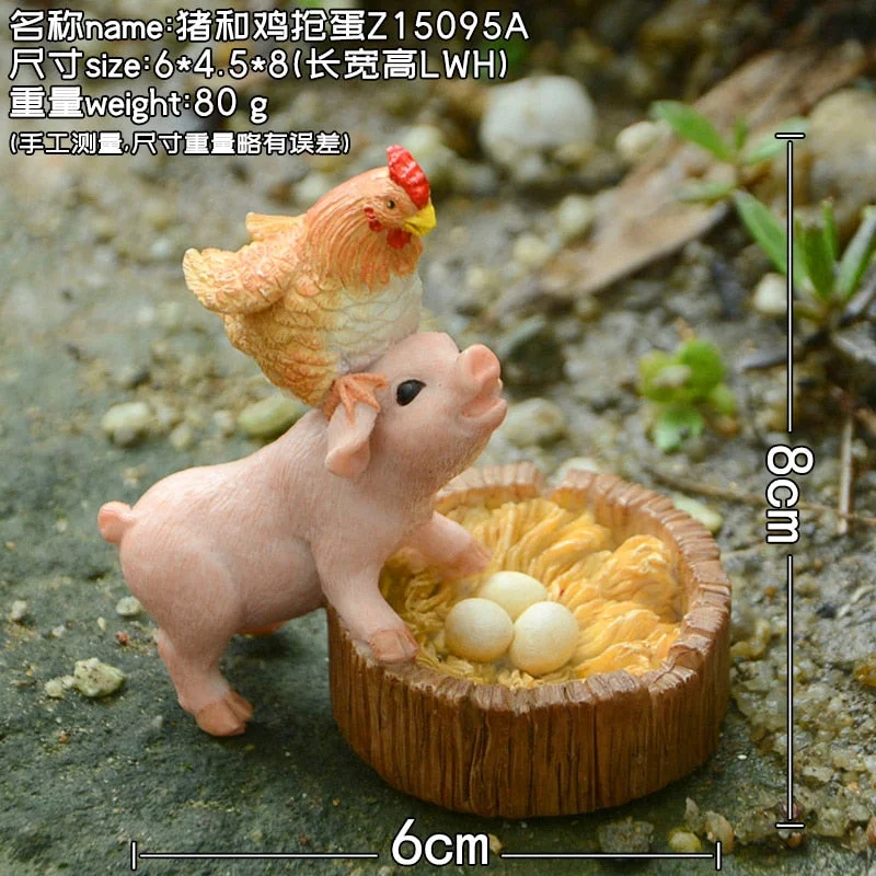 Simulated Pig Model Farm Animal Creative Resin Pig with Chicken Figurines Action Figure Educational Toys for kids Home Decor