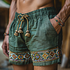 Retro Ethnic Casual Linen Shorts Bohemian Style Shorts by Inlyline