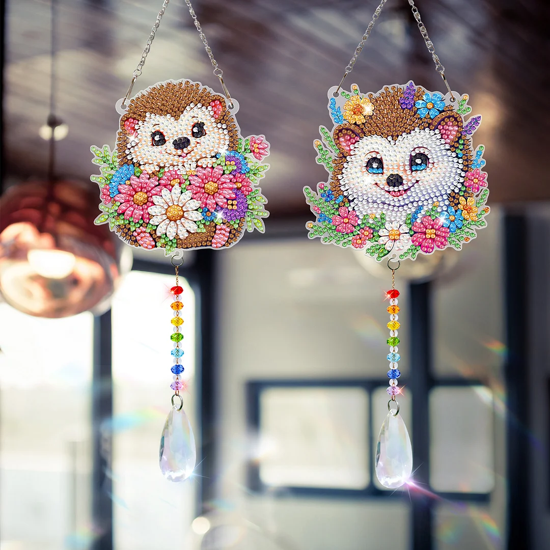2Pcs Hedgehog DIY Double-Sided Diamond Painting Hanging Kits Diamond Painting Suncatcher Craft Kit for Home Garden Wall Decor Gift