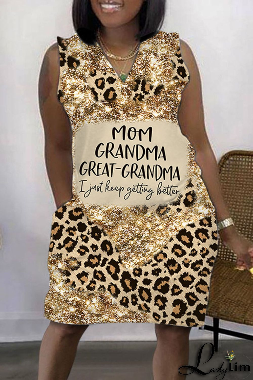 Colour Casual Print Patchwork V Neck Straight Dresses