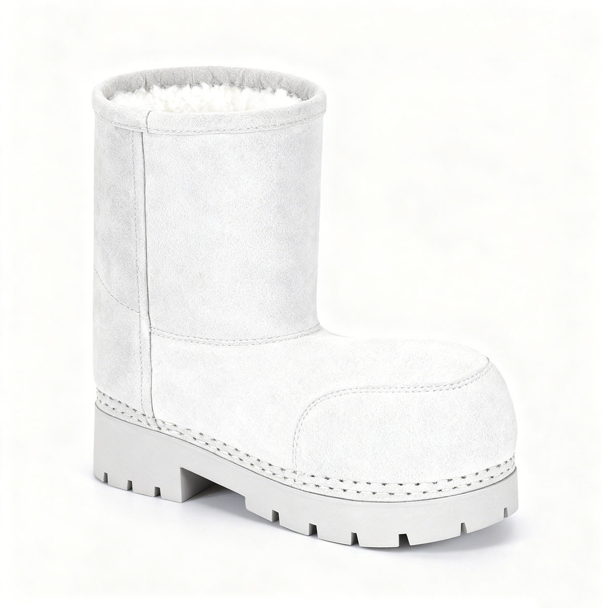 Faux Suede Platform Fuzzy Snow Boots Round Toe Hippy Winter Boots Slip On Knee High Chunky Heel Fur Ankle Boots-MERUMOTE