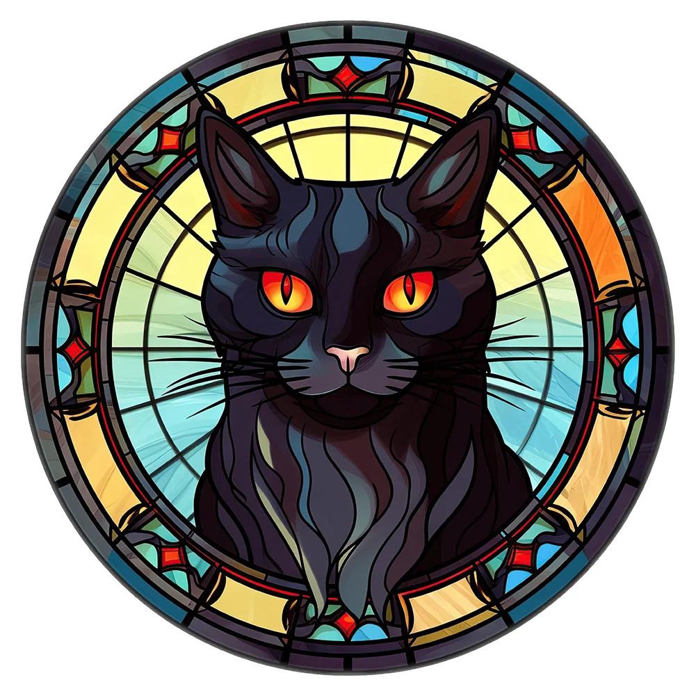 Diamond Painting - Full Round Drill - Stained Glass Black Cat(Canvas|30*30cm)