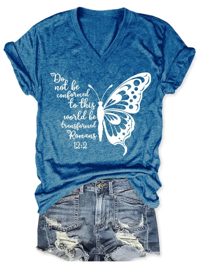 V-neck Do Not Be Conformed Butterfly Print T-Shirt