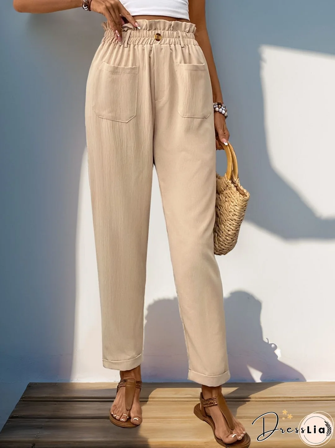 Frill High Waist Pants with Pockets