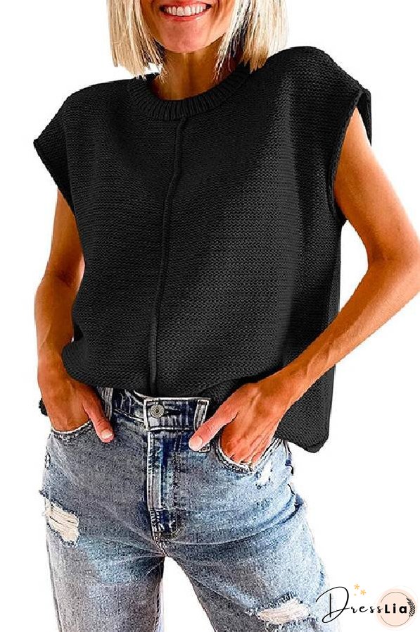 Crewneck Cap Sleeves Pullover Sweater