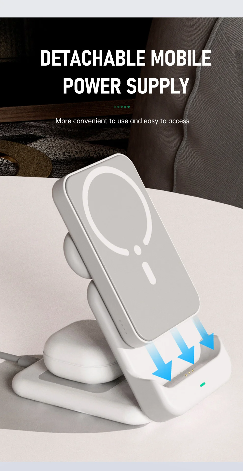 Magsafe magnetic power bank with stand 4 in 1 detachable foldable wireless charger