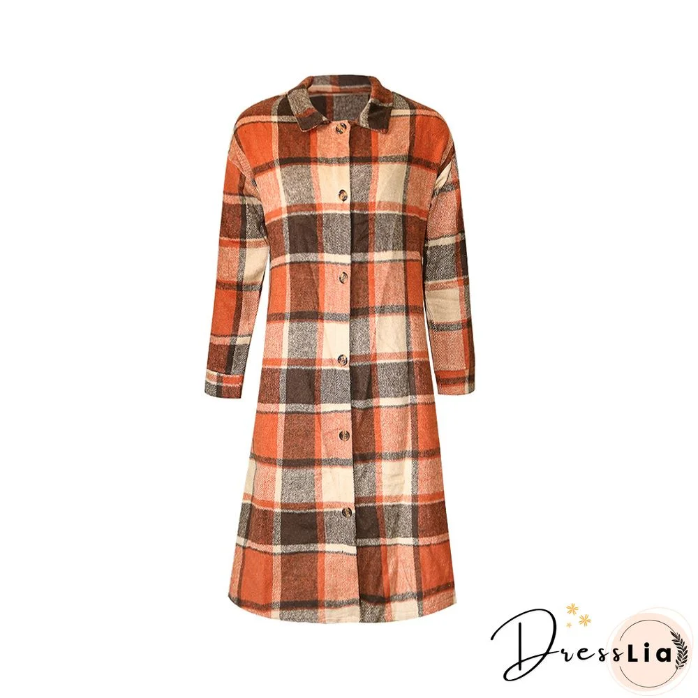 Classic Plaid Single-breasted Woolen Coat