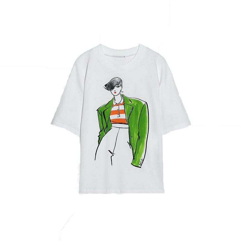 2021 Summer Fashion Girl Print T-shirt Women O-Neck Short Sleeve Tees Female Casual Outfits