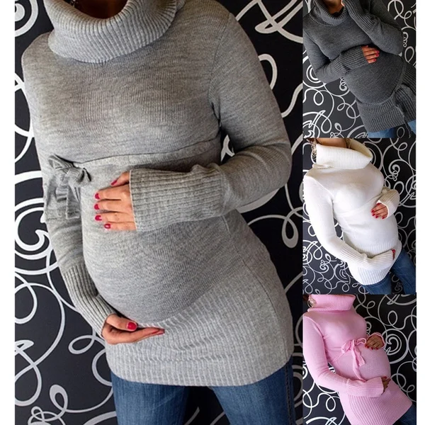 Fashion Maternity Pregnancy Sweater Sexy Turtleneck Pregnant Woman Sweater Dress Plus Size