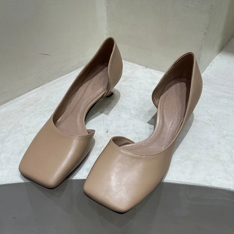 SUOJIALUN 2022 Spring New Women Pumps Sandal Ladies Elegant Low Kitten Heel Dress Shoes Square Toe Shallow Pumps Shoes for Work