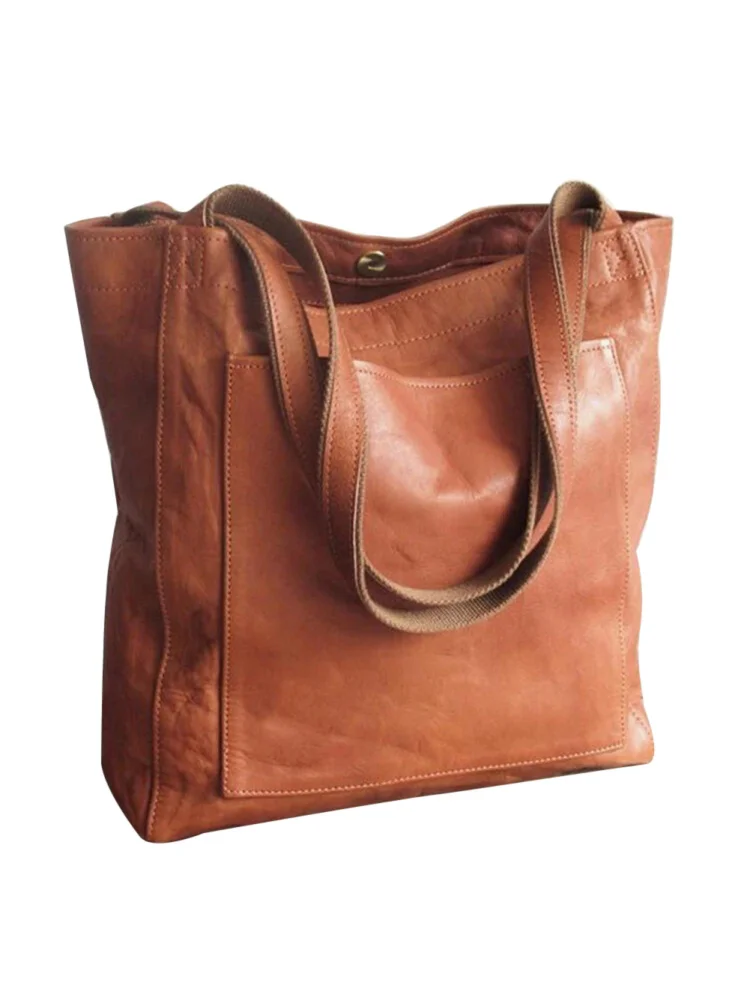 Fashion Women Soft PU Leather Shoulder Bag Casual Large Handbags (Brown)
