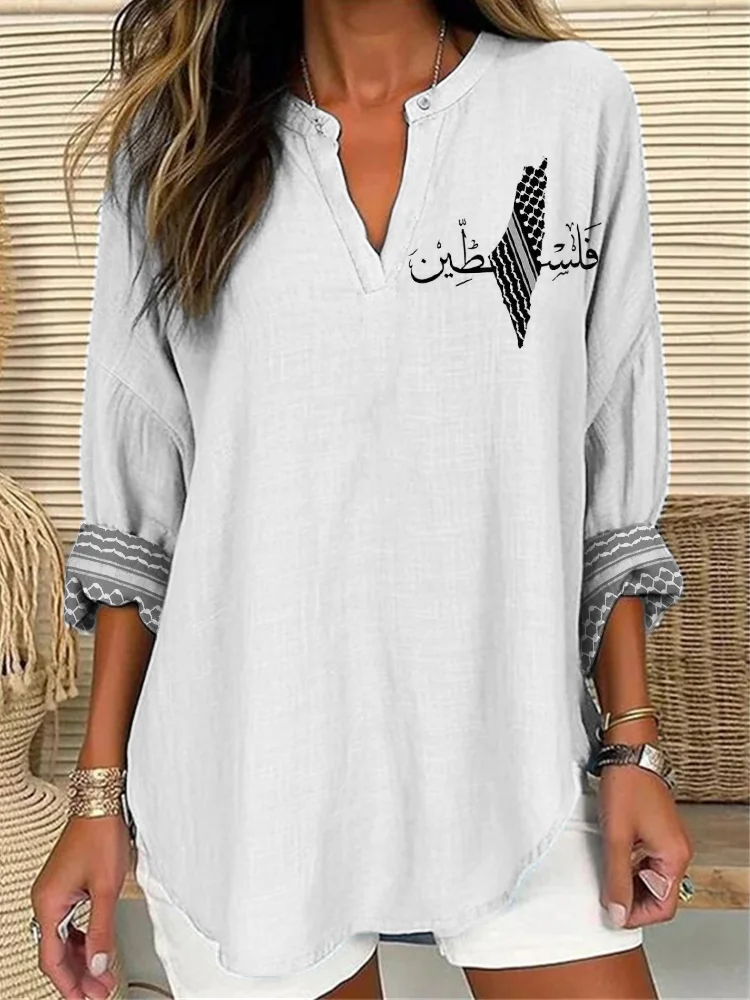 Free Palestine Map Shemagh Inspired Linen Blend Tunic