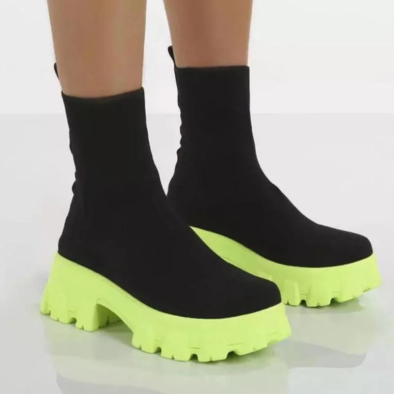 Women Boots Slip On Western Ankle Platform Knitted Ladies 2022 Autumn Socks Fashion Female Ytmtloy Botines De Mujer Stretch