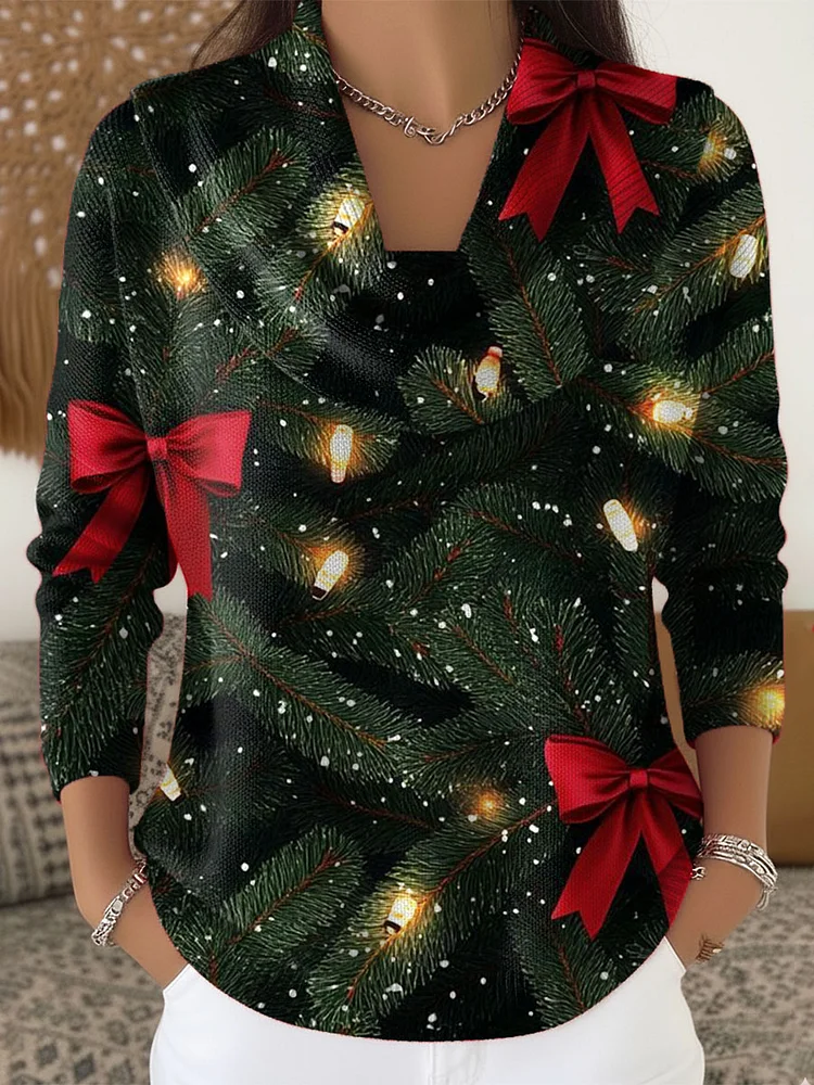 Women's Christmas Pattern Art Print Cowl Neck Sweater