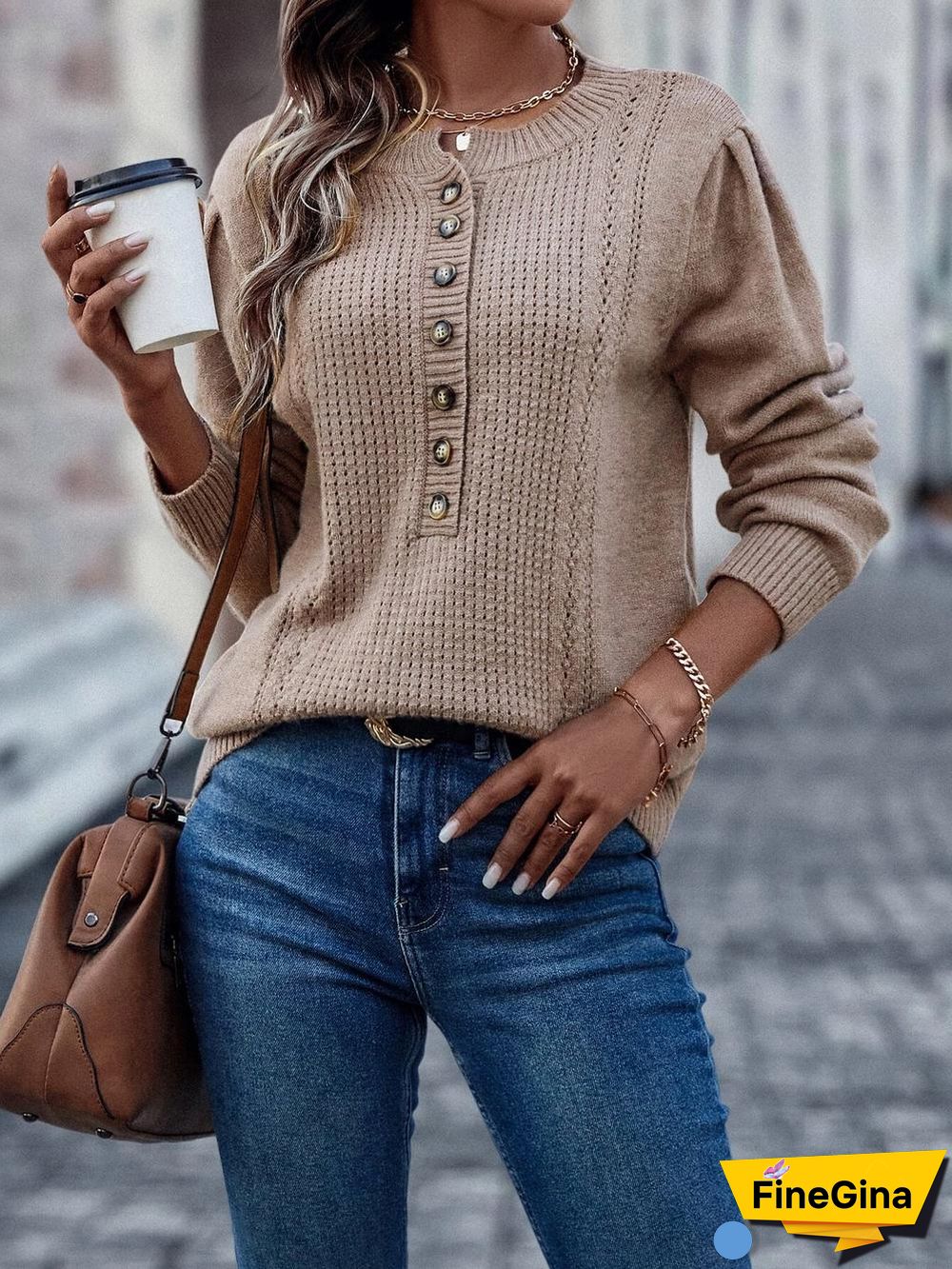 Casual Plain Round Neck Sweater