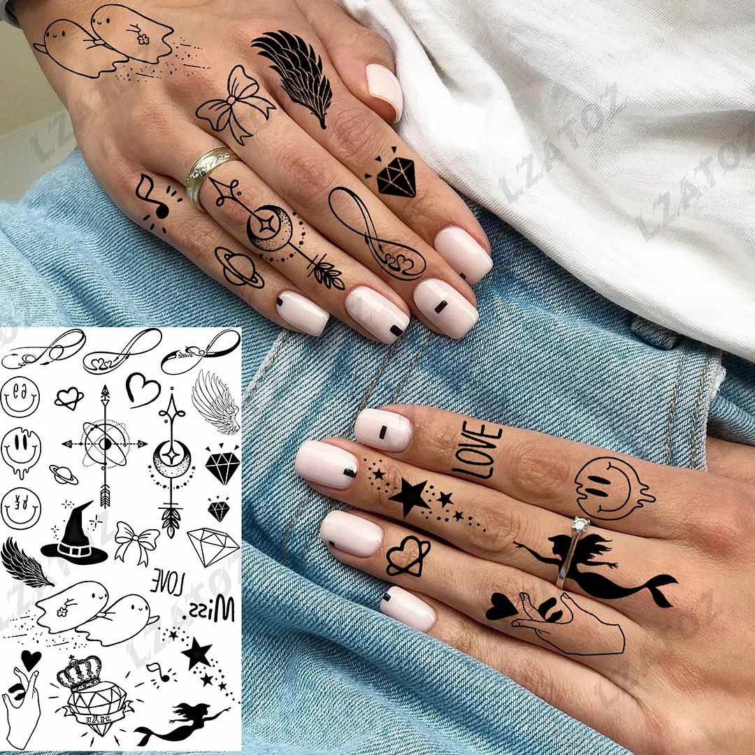 Sdrawing Eye Flower Temporary Tattoos For Woman Adults Rose Butterfly Tiny Fake Tattoo Sticker 3D Finger Waterproof Tatoos