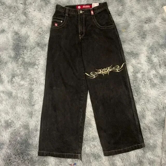 Gamistine fall outfits Y2K Jeans Harajuku Retro Elephant Graphic Baggy Jeans Blue Pants Women New Punk Rock Hip Hop Gothic Wide Leg Trousers Streetwear