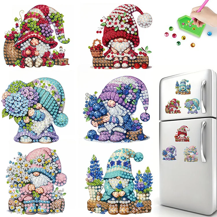 6Pcs Diamond Painting Refrigerator Magnets Diamond Art Kits for Adults (Gnome)