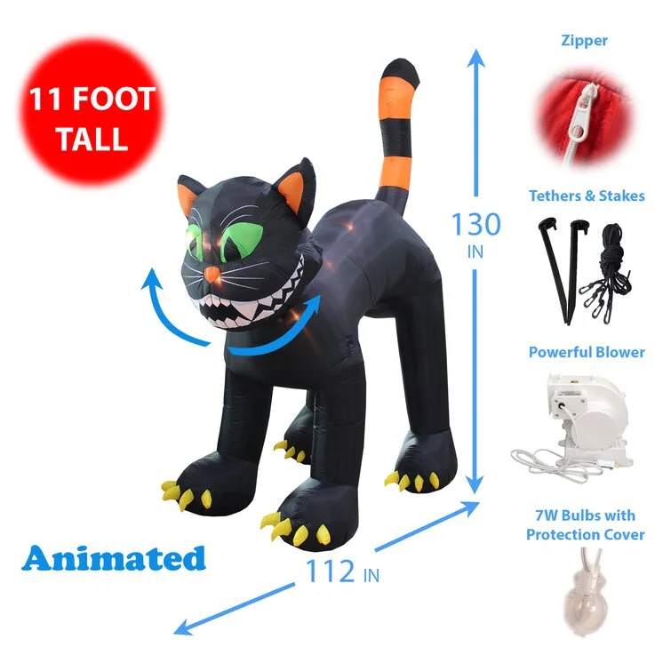 Halloween 11 Foot Tall Animated Black Cat Inflatable
