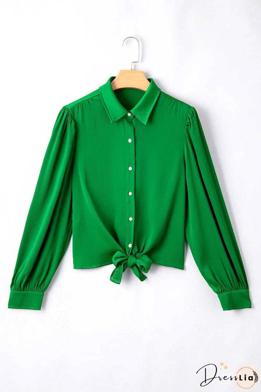 Tied Collared Neck Long Sleeve Shirt