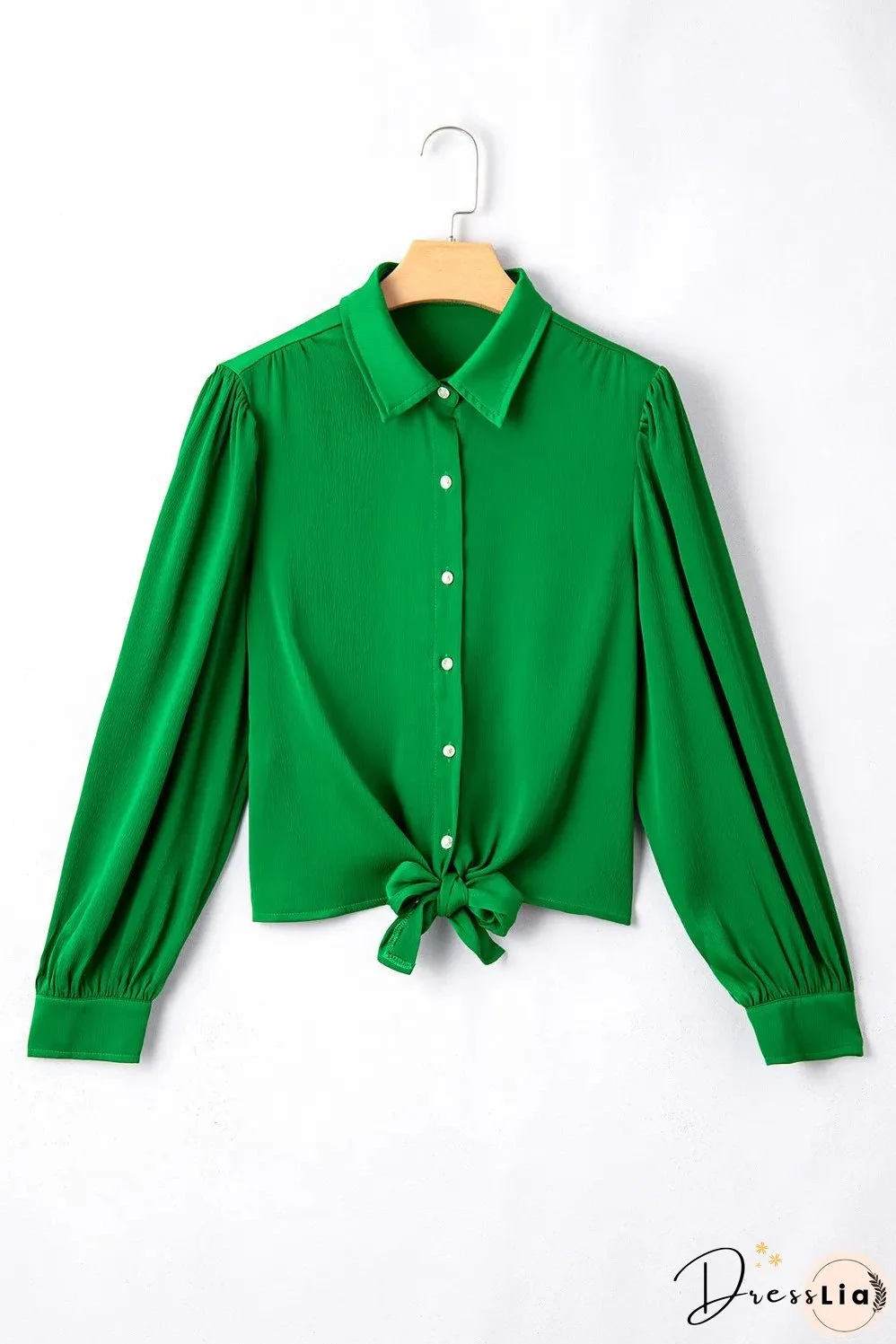 Tied Collared Neck Long Sleeve Shirt