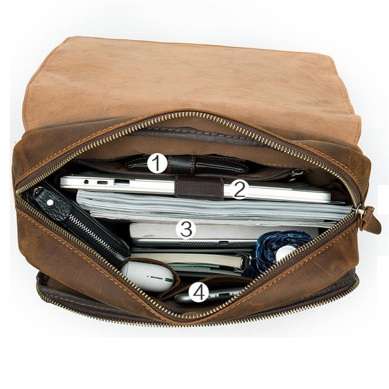 Distinct Vintage Look Genuine Leather Foldover Top Antique Brass Hardware Backpack