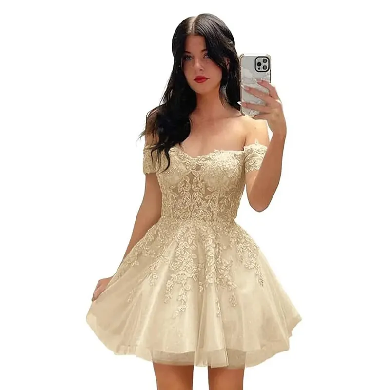 Brownm Brownm Women's Prom Evening Dress Short A Swing 2025 New Cocktail Party Shoulder Princess Dress