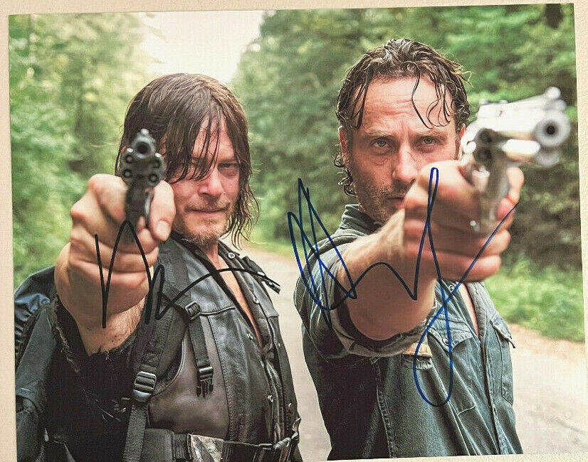 Andrew Lincoln & Norman Reedus TWD Hand Signed Autographed 8x10 Photo Poster painting w/Holo COA