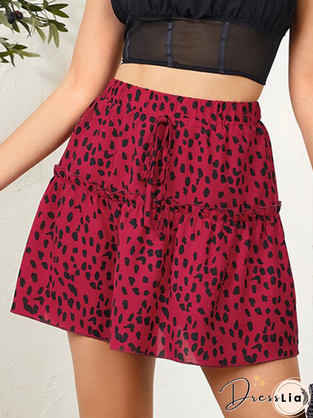 Leopard Print Drawstring Waist A-Line Mini Skirt