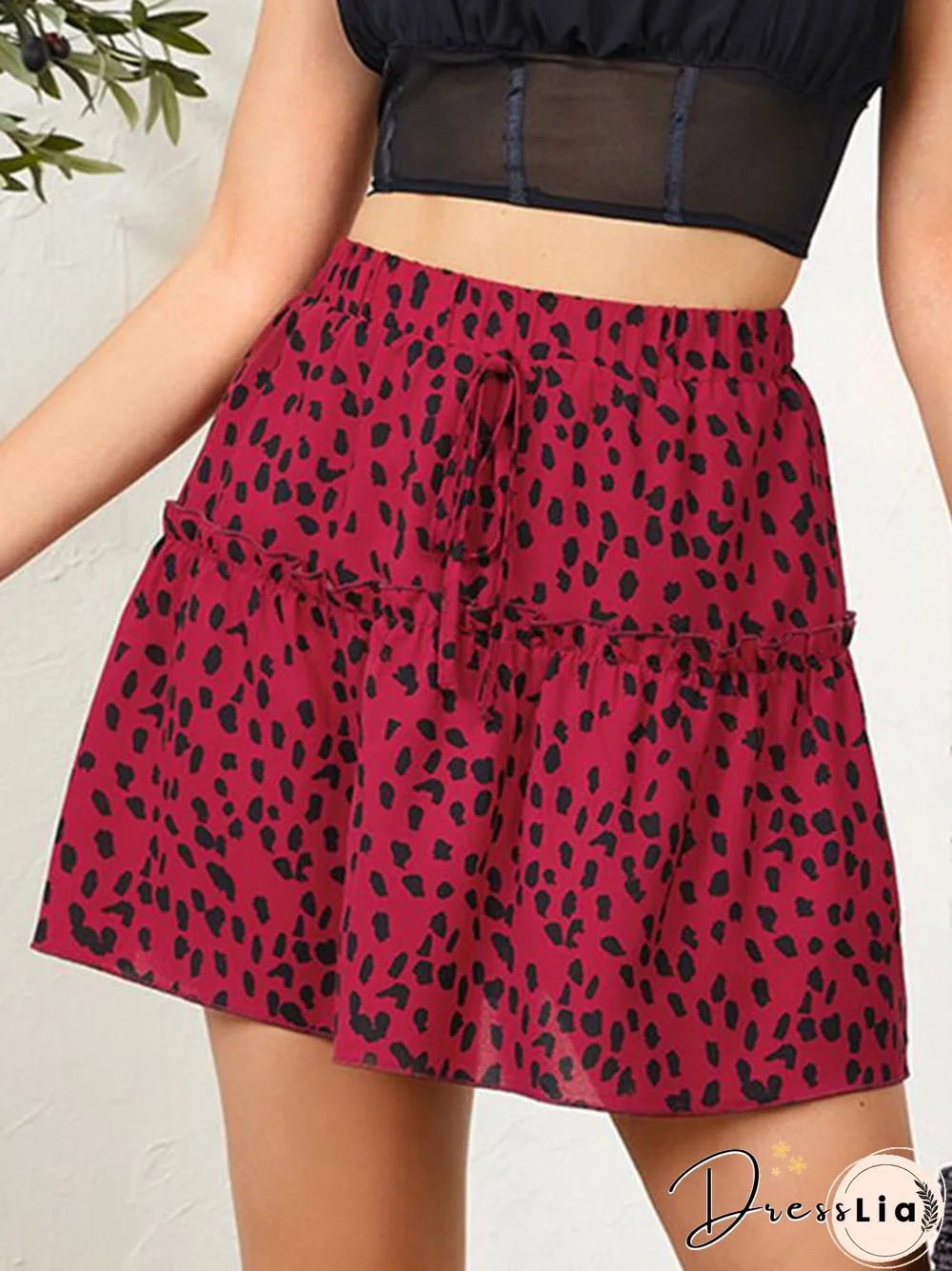 Leopard Print Drawstring Waist A-Line Mini Skirt