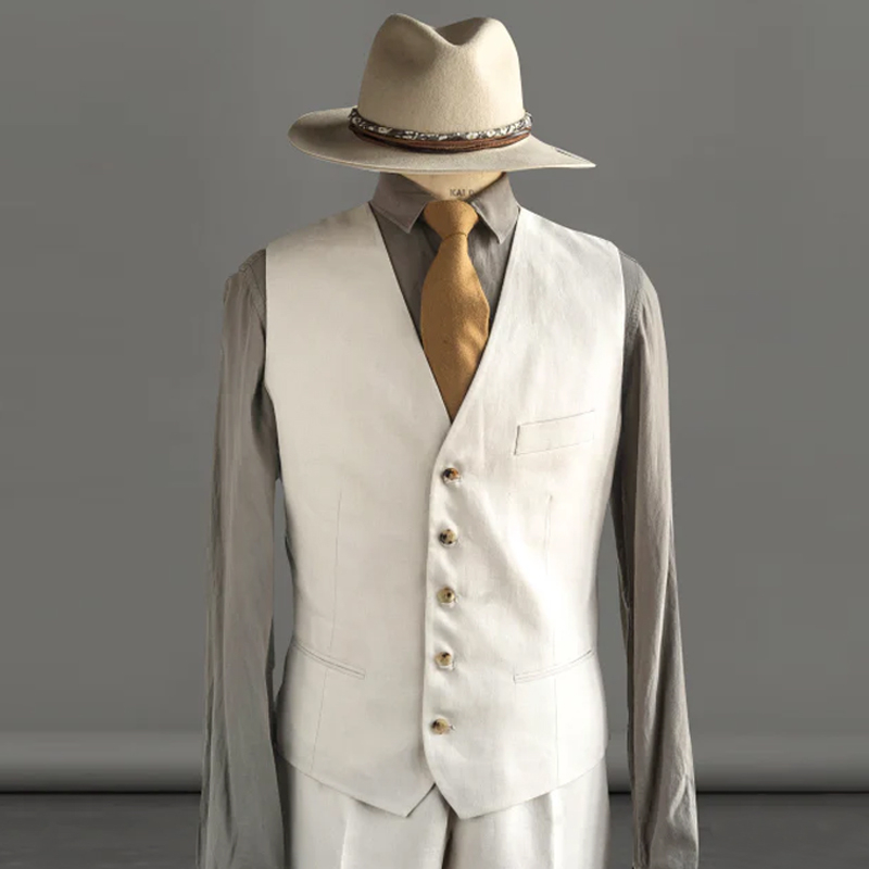 Men's Yarn Dyed Linen Adjustable Back Vest