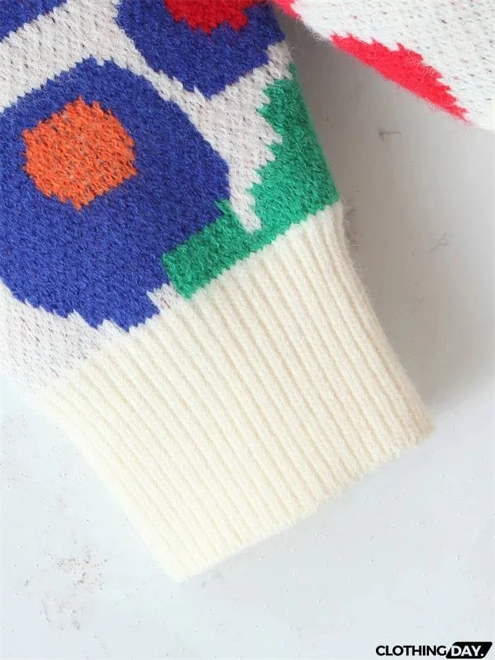 Casual Round Neck Floral Pullover Sweater