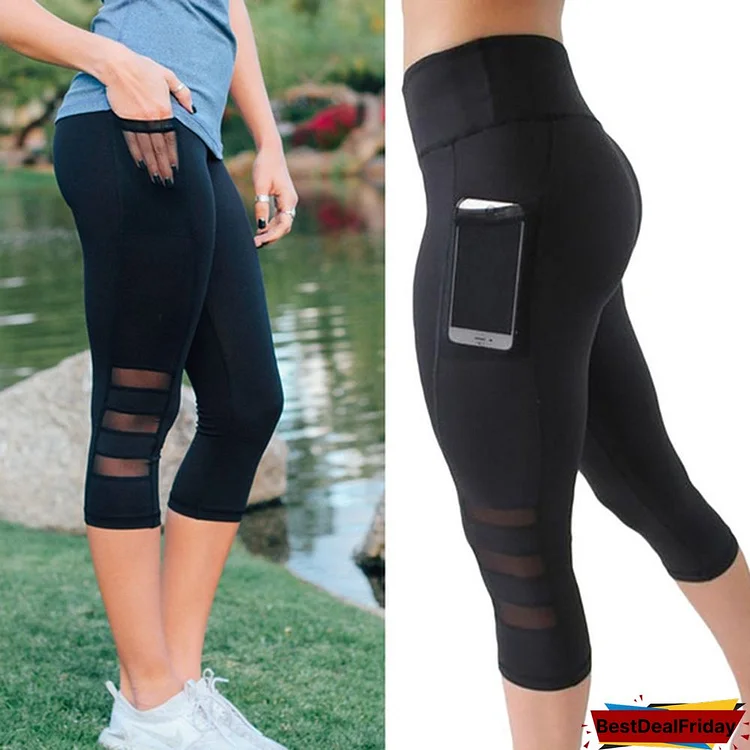 New Women’s Fashion Yoga Pants Sports Running Fitness Capri Pants Side Pocket Slim Elasticity Leggings Pants