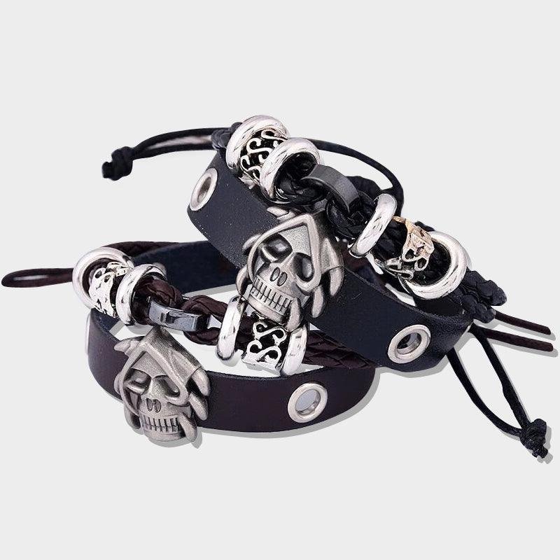 Retro Black Leather Skull Bracelet