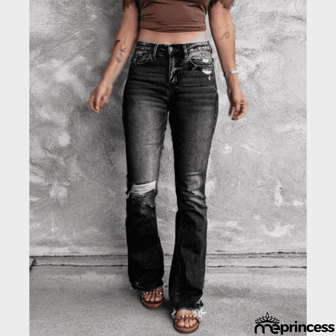 High Waist Ripped Flare Leg Denim Jeans
