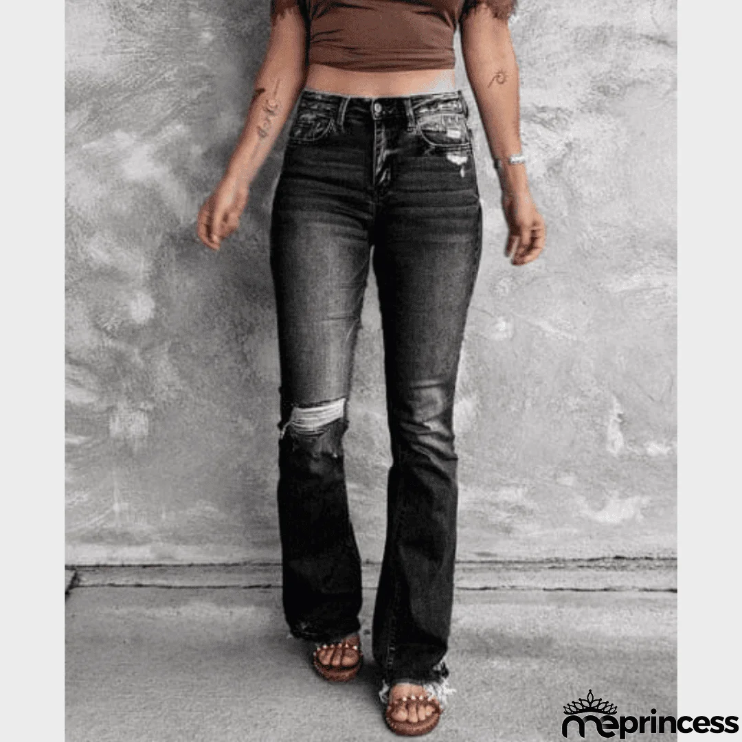 High Waist Ripped Flare Leg Denim Jeans