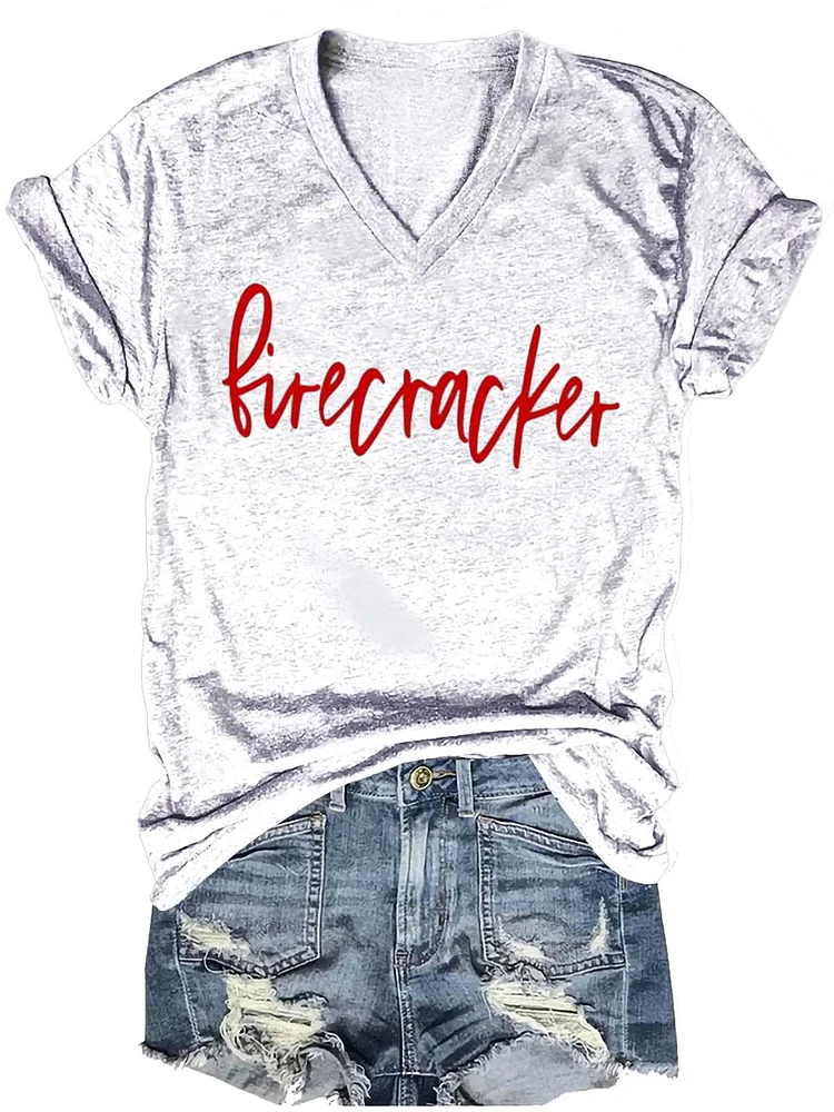 Independence Day FIRECRACKER 4th Of July Fourth Of July Funny Patriotic Tee July 4th Tank Top 4th Of July Outfit Fireworks Letter Art Print Casual T-shirt