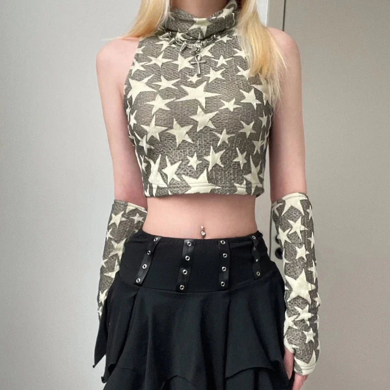 Brownm Star Embroidered Crop Top