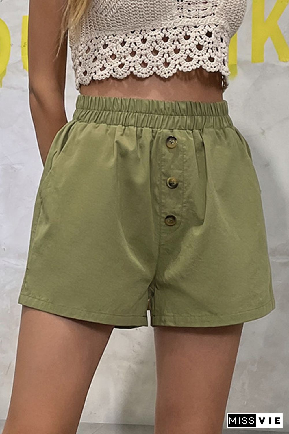 Casual Solid Buttons Wide Leg Solid Color Bottoms