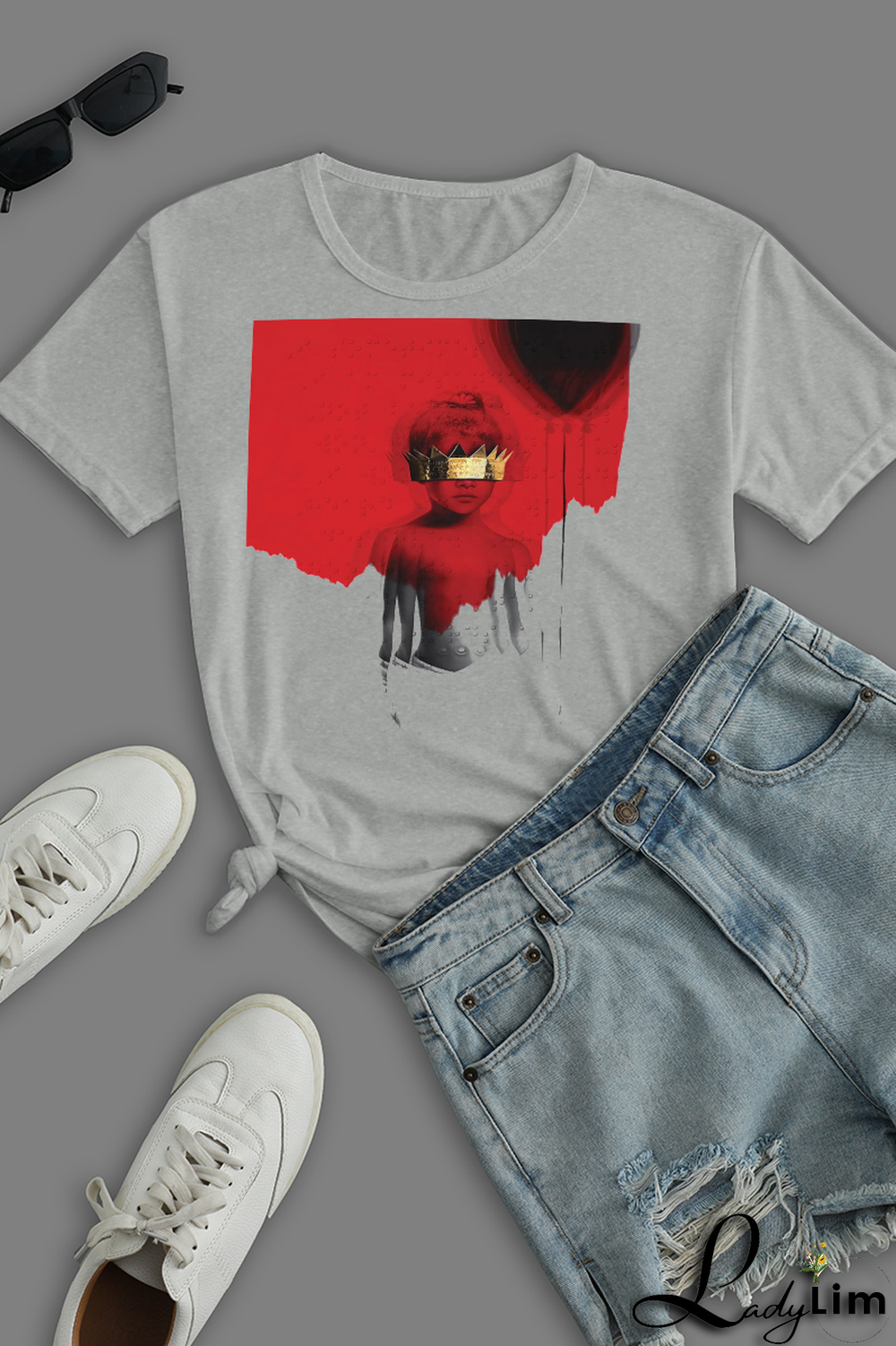 Grey Casual Daily Print Patchwork O Neck T-Shirts