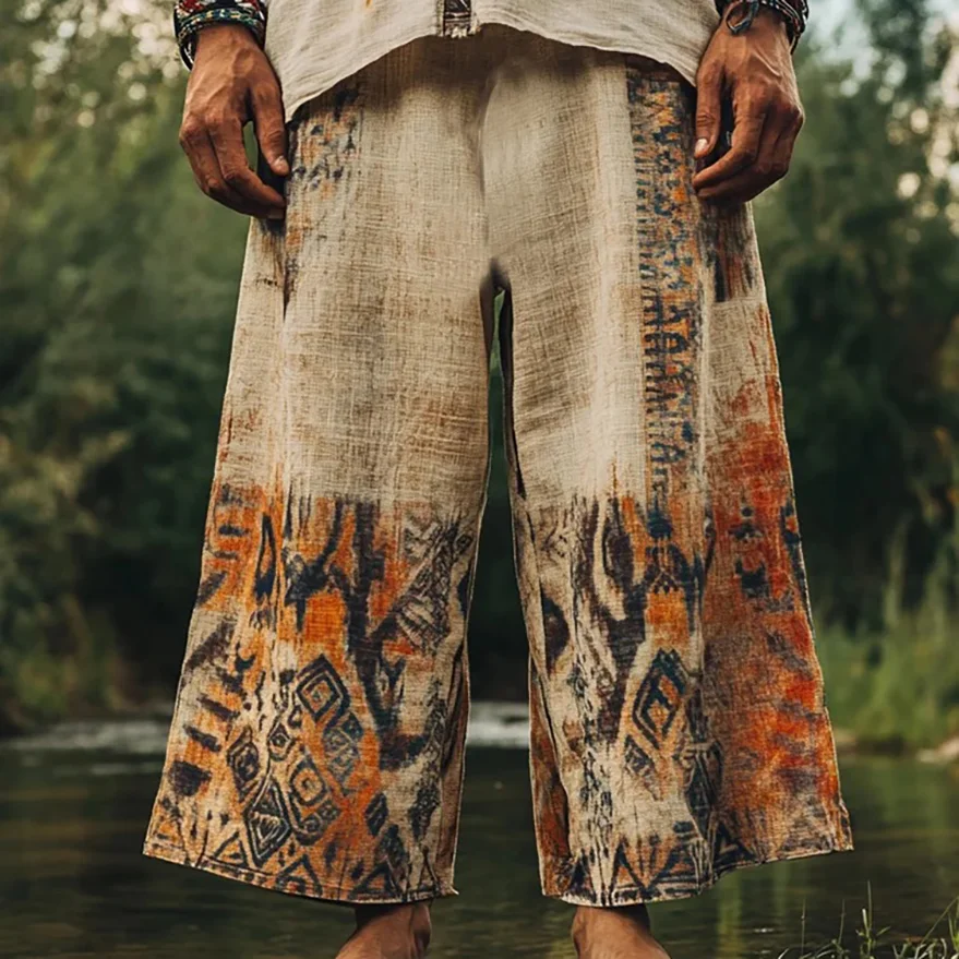  Bohemian Wide-Leg Trousers with Ethnic Print Design-inspireuse