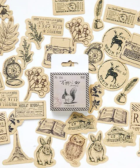 46 Pcs Mixed Vintage Kraft Paper Stickers-Himinee.com