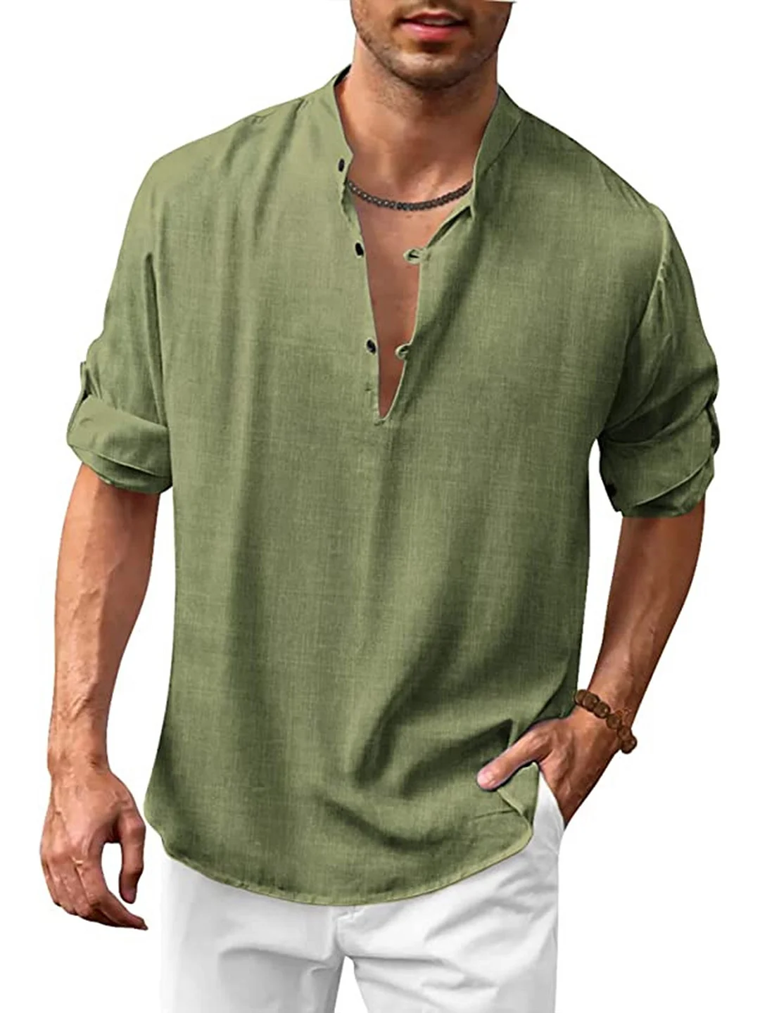 Men's Cotton Linen Casual Loose Oversized Long Sleeve Shirt