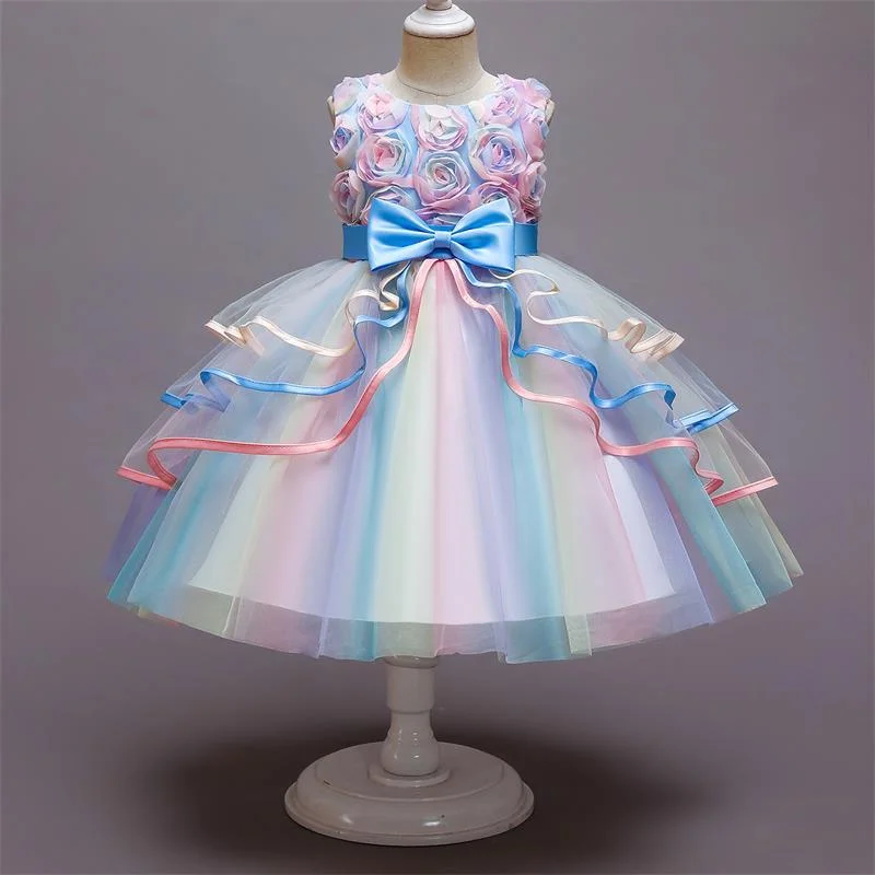 Summer Pretty Girls Dress Birthday Party Princess Dress Lace Kids Ball Gown Elegant Dress Casual Children Dress Size 4-10T